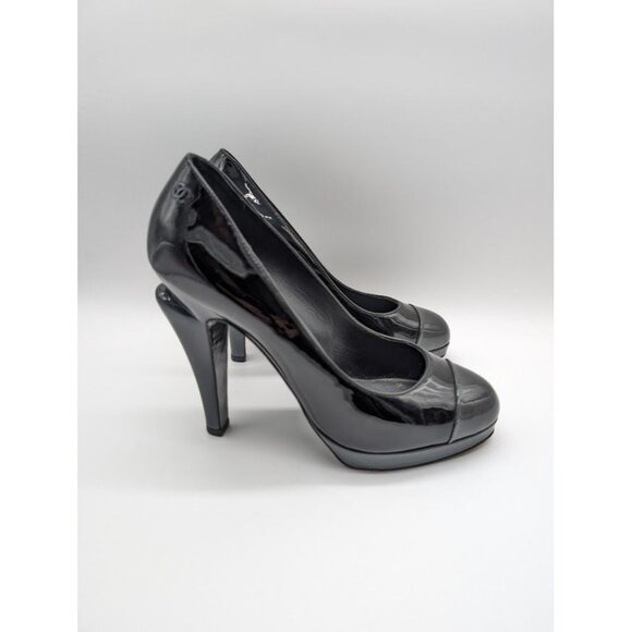 Chanel Patent Leather Platform High Heel Pumps Size US 8 EU 38.5 Black Box Dust - Picture 3 of 16